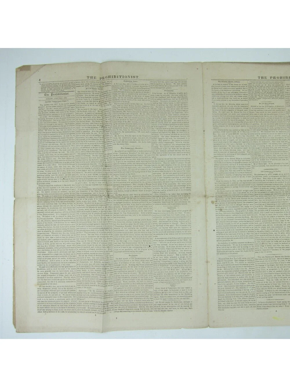 The Prohibitionist Newspaper New York Temperance Society #1 Antique 1854 RARE